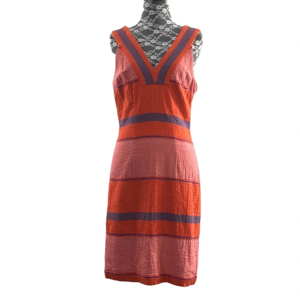 HD In Paris Orange Blue Textured Sheath Dress Womens‎ 2 Sleeveless Anthropologie
